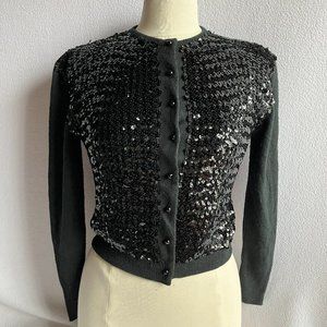 1950s Black Orlon Sequin Cardigan Sweater 34 Bust